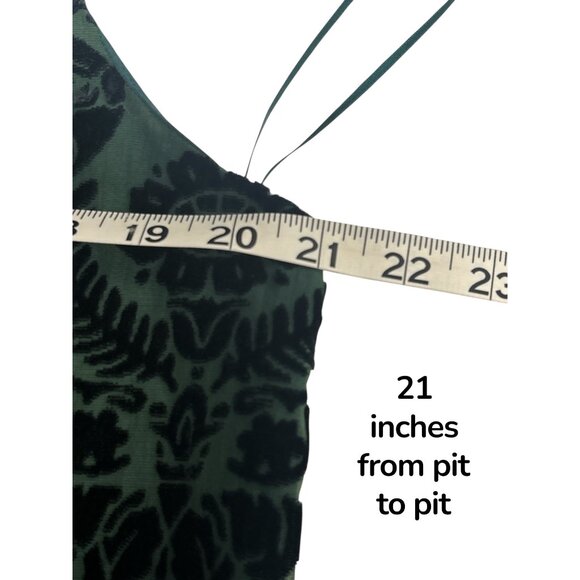 Max Studio Burnout Velvet Halter Blouse | Emerald Green Floral Flocked Top with - Picture 8 of 9